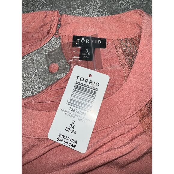3X Torrid TOP Dusty Rose Pink Lace Stretch Poly Crepe Blouse Swing A-line NEW - Picture 10 of 11